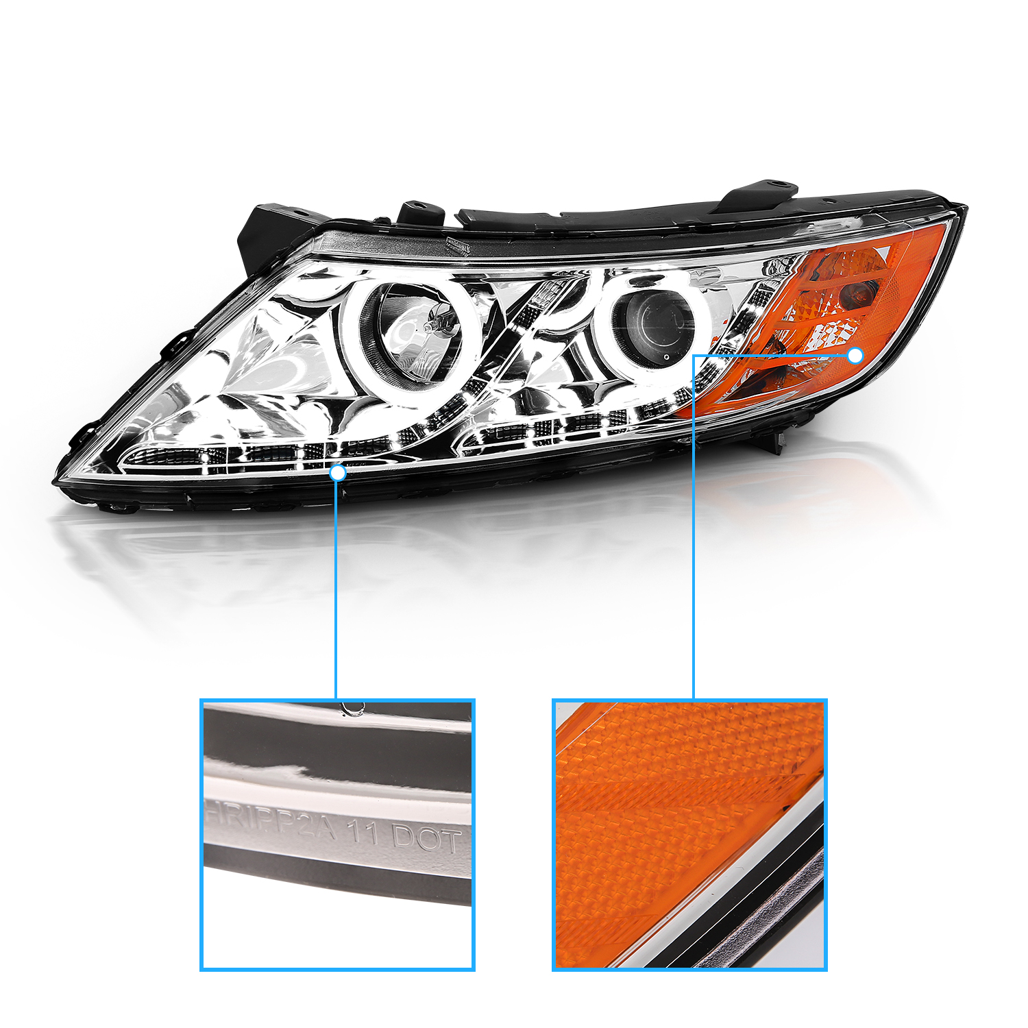 [LED Halo] 20112015 Chrome Projector LED Parking Headlights Pair For